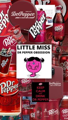 a collage of different types of sodas and other beverages with the caption little miss dr pepper