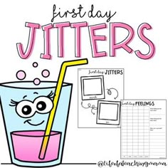 the first day jitters activity is shown with a glass and a straw in it