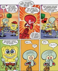 a comic strip with an image of spongebob and other cartoon characters talking to each other