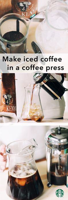 the process of making iced coffee in a coffee press