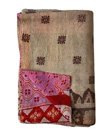 two pieces of cloth with different designs on them, one pink and the other brown