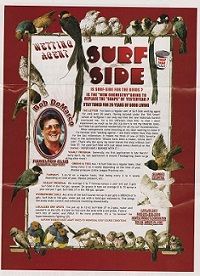 an advertisement for the movie surf side with birds around it and a woman's face