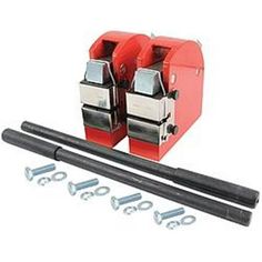 two red and black jacking kits with screws