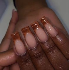 Square Nail Designs Brown, Simple Baddie Nail Ideas, Nail Recommendations, Brown Baddie Nails, Thanksgiving Nails Short, Brown French Nails, Marble French Nails, Square Acrylics, Nail 2024