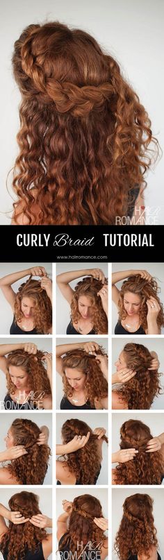 Curly hair tutorial – the half-up braid hairstyle Curly Braids, Curly Hair Tutorial, Super Hair, Hair Tutorials Easy, Hair Dos, Half Up