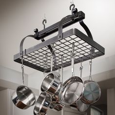 Classic Rectangle Ceiling Pot Rack w/ 12 Hooks - Enclume Design Products Ceiling Pot Rack, Pantry Drawers, Pot Racks, Pot Rack Hanging, Pan Rack, Pantry Shelving, Pantry Shelf, Small Cabinet, Kitchen Pot