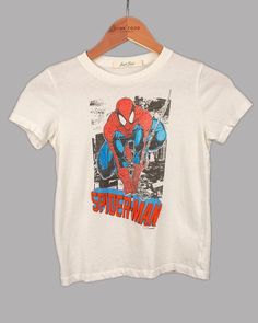 Spider Man Graphic Tee, Spiderman Shirt Aesthetic, Marvel Graphic Tees, Spiderman Graphic Tee, Spider Man Swinging, Graphic Tees Outfit, Spiderman T Shirt, Cartoon Clothes, Spiderman Shirt