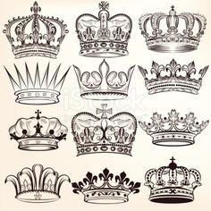 a set of nine crowns in different styles