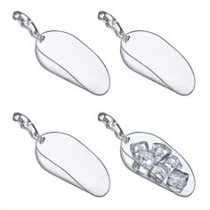 three oval tags with chains attached to them