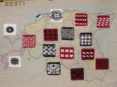 a map with many different knitted squares on it, including one in the middle