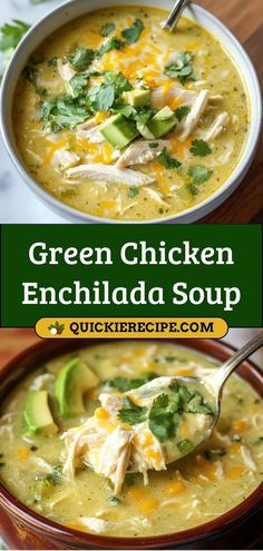 green chicken enchilada soup in a bowl with a spoon