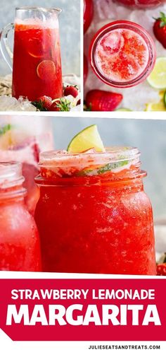 strawberry lemonade margarita recipe in mason jars