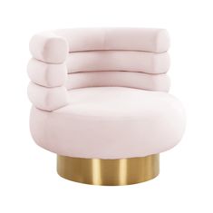 a pink chair with gold legs on a white background