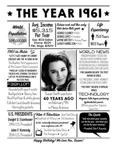 an old newspaper advertisement for the year 1960, featuring a woman's profile and information