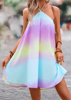 Ombre Clothes, Short A Line Dress, Multi Colored Dress, Mock Neck Sweater Dress, Ombre Dress, Short A, Multicolor Dress, Dyed Dress, Line Dress