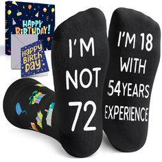 72 YEARS BIRTHDAY GIFTS: Delight your loved ones with our charming socks, perfect for a 72nd birthday celebration. Featuring festive patterns like birthday cakes, gift boxes, and balloons, these socks add a playful touch. The witty quote on the bottom reads, "I'M NOT 72, I'M 18 WITH 54 YEARS EXPERIENCE." BIRTHDAY GIFTS FOR HIM: These socks could be the perfect birthday gift for your dad, grandpa, husband, brother, uncle or male friend. RETIRED GIFTS FOR WOMEN: Celebrate the milestone of turning 72nd Birthday, Birthday Gifts For Men, Christmas Wedding Gifts, Son In Law, Brother In Law, Perfect Birthday Gift, Daughter In Law, Valentines Day Weddings, Halloween Animals