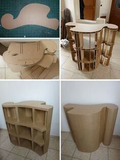 there are four pictures of different furniture made out of cardboard