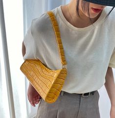 Alligator Handbags, Aesthetic Bags, Yellow Handbag, Vegan Handbags, Side Bag, Underarm Bag, Classic Bags, Side Bags, Purse Styles