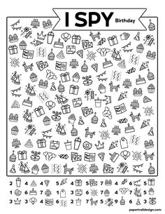 birthday coloring pages for kids to print and color with the words i spy on it