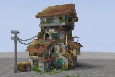 Armourer House Minecraft, Minecraft Scaffolding Ideas, Abandoned Houses Minecraft, Fallout Minecraft Builds, Fallout Minecraft, Abandoned Minecraft Builds, Minecraft Apocalypse Base, Apocalyptic Minecraft Builds, Minecraft Alleyway