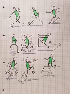 the drawing shows how to do different poses for each person, including running and jumping