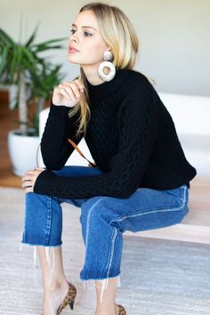 Fisherman Sweater - Black - Emerson Fry Fisherman Sweater, Professional Wardrobe, Cold Weather Fashion, Women Pullover, Passion For Fashion, Black Sweaters, Autumn Winter Fashion, Simple Style, Cable Knit