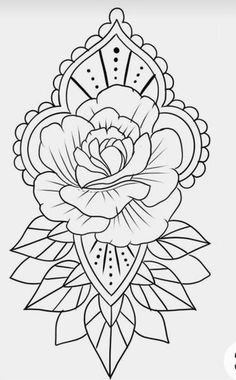 a black and white drawing of a flower