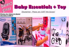 an advertisement for the baby essentials and toy store, with pictures of various toys