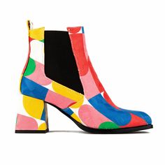 An elevated addition to your shoe collection, the Claudia Mini - Groovy, a women’s designer ankle boot, is the perfect pull-on, heeled women’s ankle boot. Crafted in colorful Italian leather, with a 3" block heel, this style is simple to pull on with its black elastic side inserts and adds an edginess to any look.  This boot has all this season's trendy Boho 60s vibes, including style and comfort. We recommend cleaning our shoes with a soft bristle, horsehair brush or a lint-free cloth. If porti Designer Ankle Boots, Heeled Chelsea Boots, Italian Leather Shoes, Boots Uk, Trendy Boho, Footwear Design Women, Womens Ankle Boots, Heeled Ankle Boots, Womens Heels