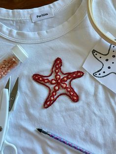 Beaded Embroidery Shirt Diy, Beaded Tops Diy, Beaded Shirt Embroidery, Bead Embroidery Shirt Ideas, Bead Embroidery Aesthetic, Beaded Clothes Design, Bead Embroidered Shirt, T Shirt Design Ideas Creative Diy, Bead Embroidery Tshirt