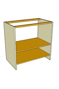 an image of a wooden shelf with two shelves on each side and one drawer open