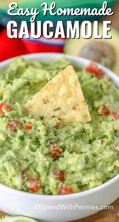 an easy homemade guacamole recipe in a white bowl