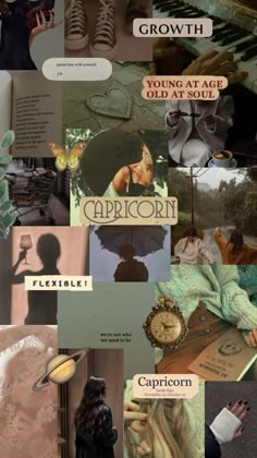 a collage of different images with words and pictures on the bottom, including an image of a woman's shadow