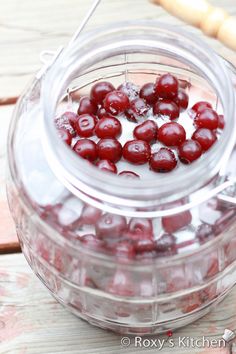 cranberries are being soaked in ice and water