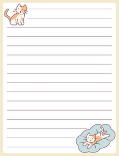 a lined paper with an image of a cat and a dog on the bottom corner