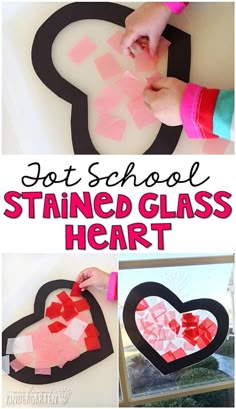 this is a collage of stained glass heart cut out and glued to the wall