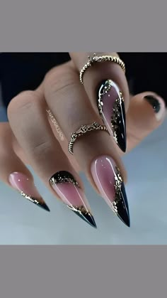 Nail Tip Designs, Gold Nail, Fake Nails With Glue, Fancy Nails