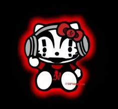 an image of hello kitty with headphones on it's face in the dark