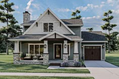 this is an artist's rendering of the front elevation of these craftsman - style home plans