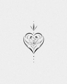 a black and white drawing of a heart with two flowers on the inside of it