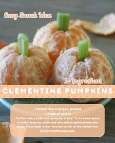 an image of clementine pumpkins on a plate with the title easy snack idea