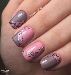 Nails Grey Nail, Gel Nail Art Designs, Simple Gel Nails, Her Nails, Pink Nail Designs, Get Nails, Gel Nail Designs, Fabulous Nails, Fancy Nails