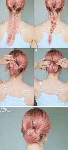 ผมทรง Long Pixie, Sanggul Cepol, Braided Chignon, Braided Hair Tutorial, Easy Bun Hairstyles, Hair Bun Tutorial, Bun Hairstyle, Long Hair Updo, Work Hairstyles