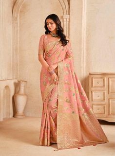 Cream Silk Zari Woven Saree With Blouse Piece, Elegant Indian Wedding and Festival Attire, Designer Saree, Party Wear Saree, Banarasi Saree - Etsy Peach Silk Saree, The Comfort Zone, Traditional Silk Saree, Peach Blouse, Silk Saree Blouse, Zari Work, Famous Designers, Indian Outfit