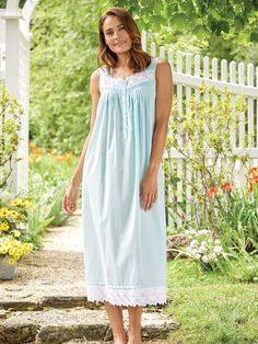 Women's Eileen West Turquoise Sea Glass Nightgown Ladies Nightgowns, Cotton Night Dress, Cotton Gowns, Eileen West, Cotton Sleepwear, Sleeveless Gown, Floral Robes, Shirts Women Fashion, Women's Nightgowns