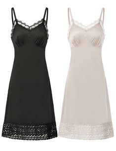 PRICES MAY VARY. SOFT AND SKIN FRIENDLY LACE SLIP DRESS: This full slips under dress with lace is made with high-quality fabric which lends it a soft texture SIMPLE BUT CHIC LOOK: This ladies’ full slips come with lace trim and vintage sweet heart neck line, complete a simple but stylish look SIZE - Amazon size chart is inaccurate please refer to product description or image size chart for precise measurements PACKAGE: Two pieces in one package, black dress slip plus nude full slip Slips For Women, Black Slip Dress, Full Dress, Lace Slip Dress, Under Dress, Lace Slip, Nightgowns, Satin Slip Dress, Neck Lace