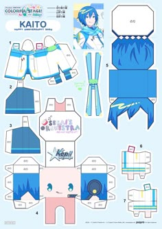 an origami paper doll with blue hair