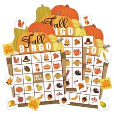 fall bingo game with pumpkins and leaves