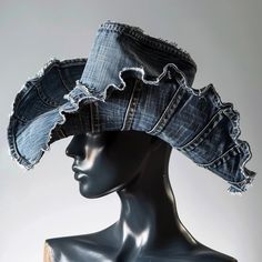 Denim Hat Diy, Denim Cowboy Hat, Diy Sombrero, Denim Hats, Deconstructed Denim, Diy Hats, Denim Cowboy, Denim Crafts Diy