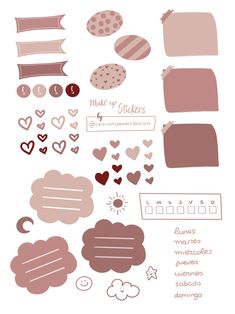 a bunch of different types of paper with hearts and clouds on it's sides